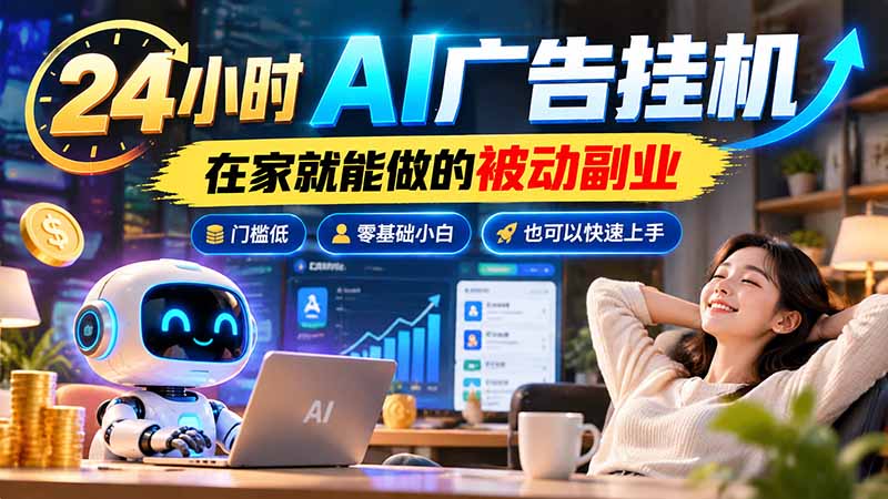 24小时AI广告挂机|在家就能做的被动副业-紫橙项目网