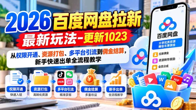 2026百度网盘拉新最新玩法-更新1023:从权限开通、资源打包、多平台引流到佣金结算,新手快速出单全流程教学-紫橙项目网